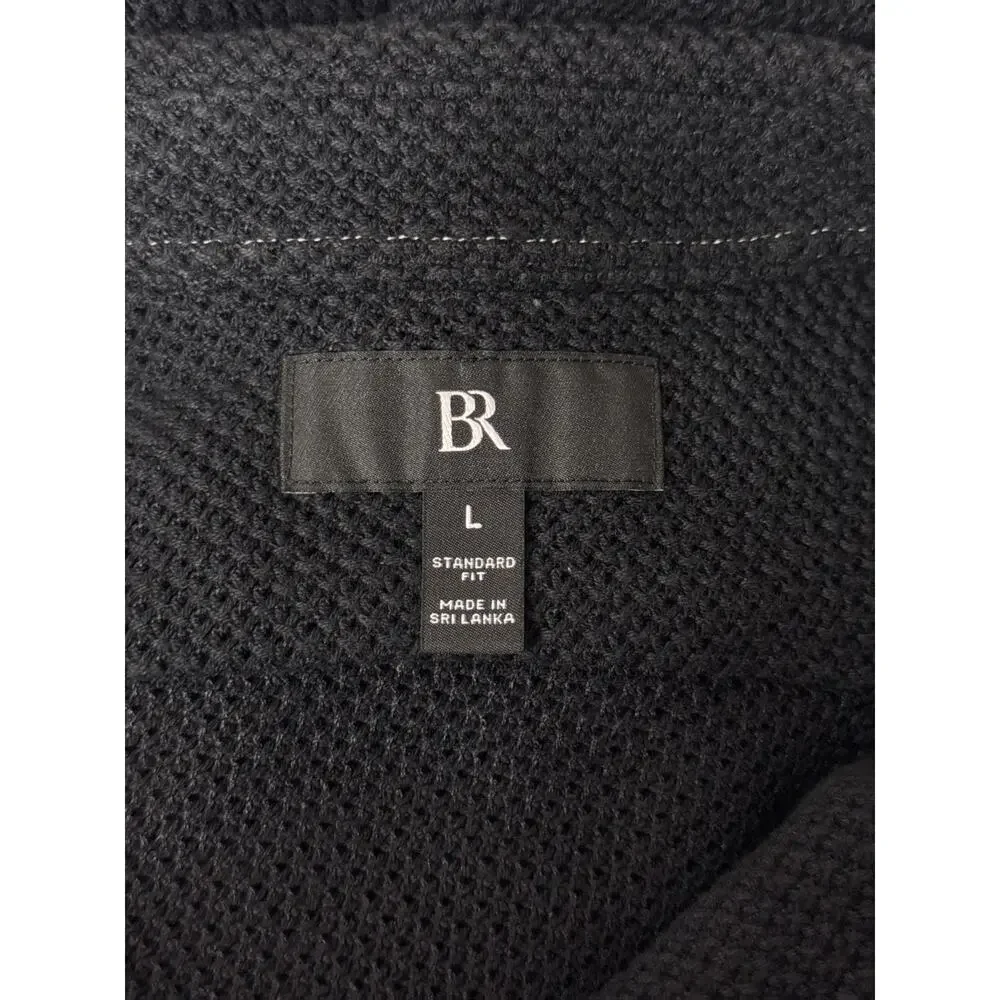 Banana Republic Shirt Large Mens Black Cotton Pique Cuban Camp Collar Resort
